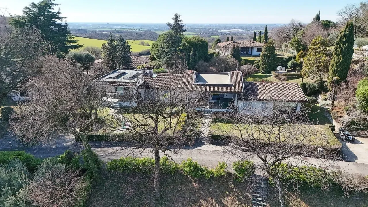 Villa bifamiliare con giardino e alberi in inverno