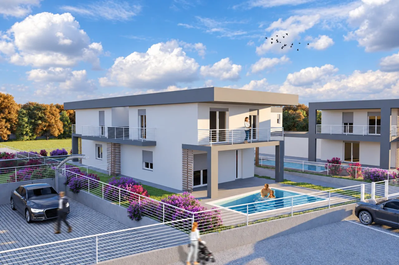 Semi-detached house with pool and fenced garden